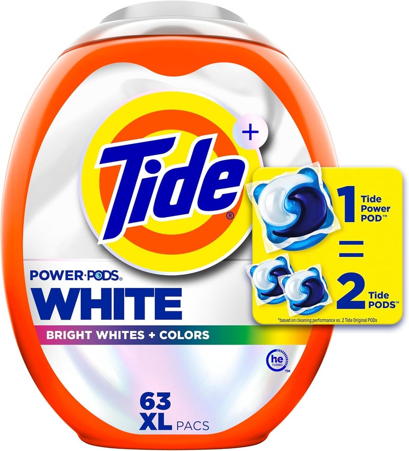 Tide Power PODS White Laundry Detergent Pacs, 63 Count, Brilliant Whitening + Color Protect - Image 1